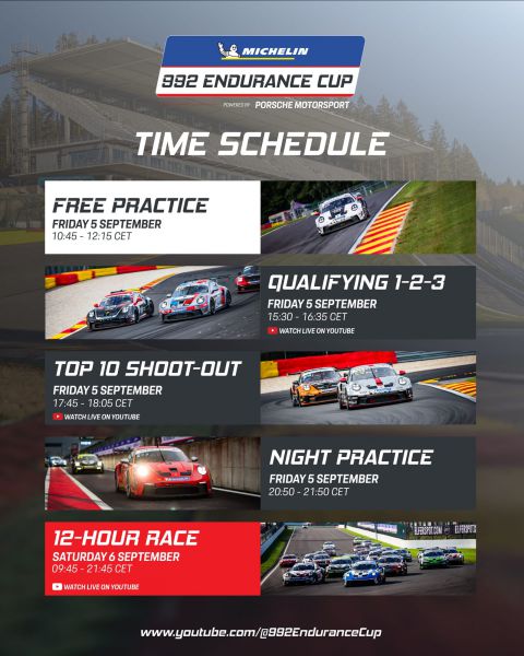 Michelin 992 Endurance Cup powered by Porsche Motorsport Creventic Circuit de Spa-Francorchamps Foto 3 Tijdschema en programma